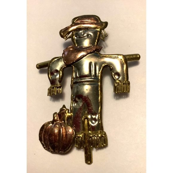 Mexico Metal Scarecrow & Pumpkin Brooch — 3.5” - Picture 4 of 13